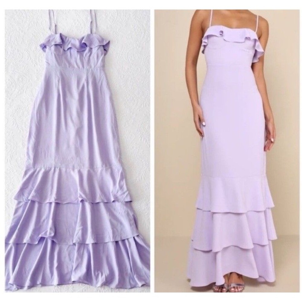 Lulu's  Women’s Lavender Tiered  Flared Maxi Dress Size Medium
